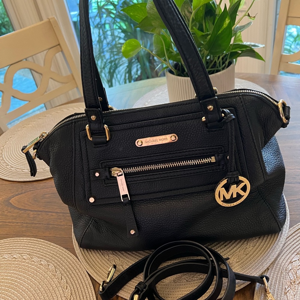 Michael Kors Black Shoulder Bag with Gold Accents